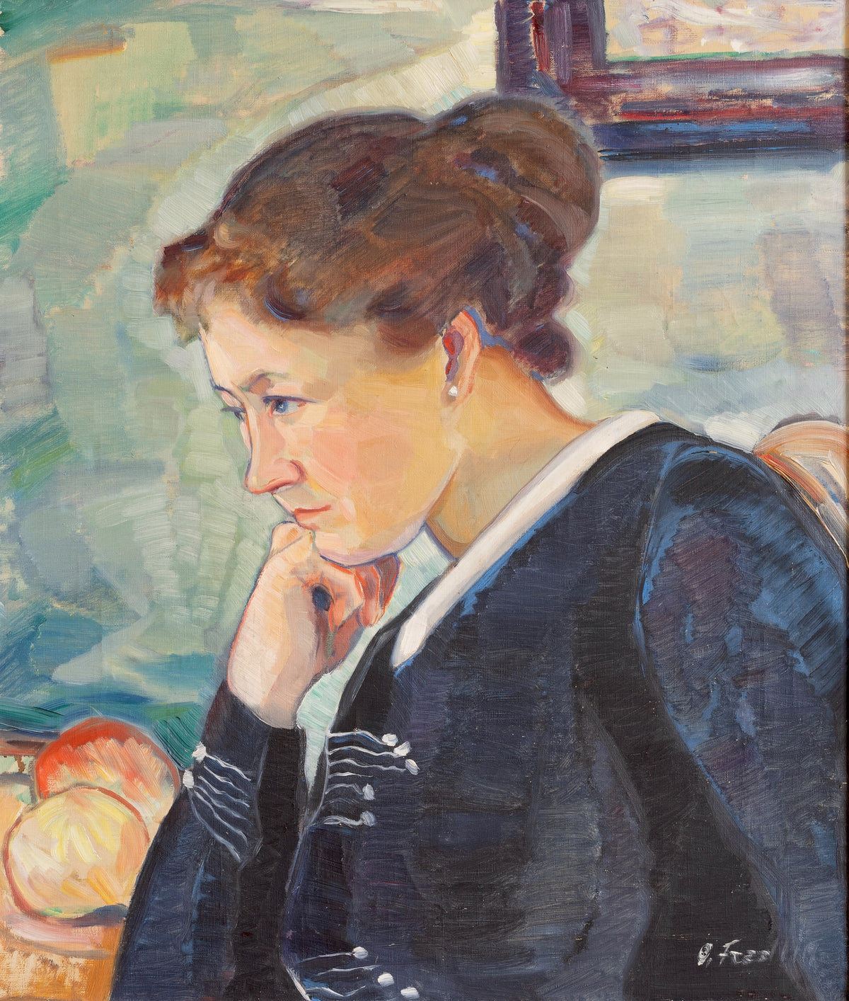 Vintage Swedish Woman's Portrait Oil Painting From Sweden