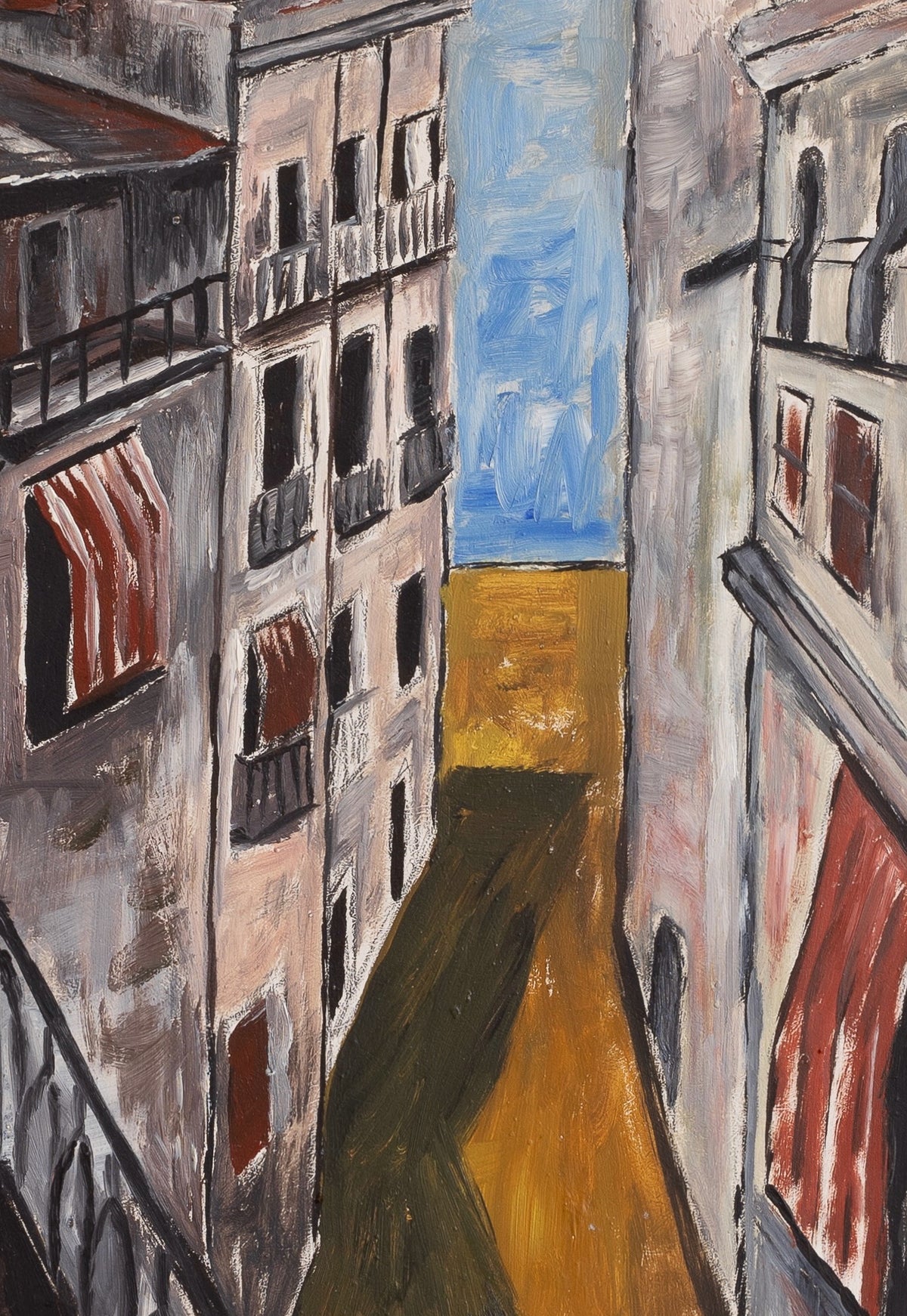 Mid Century Original Vintage Art Original European Cityscape