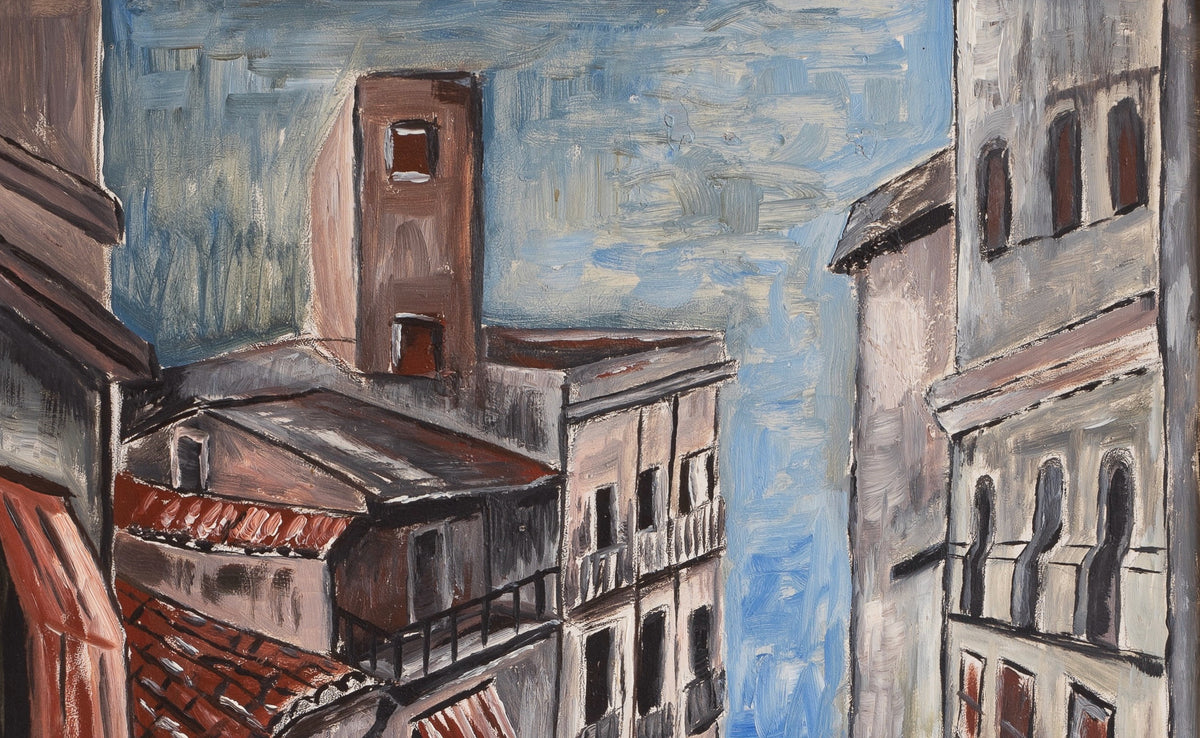 Mid Century Original Vintage Art Original European Cityscape