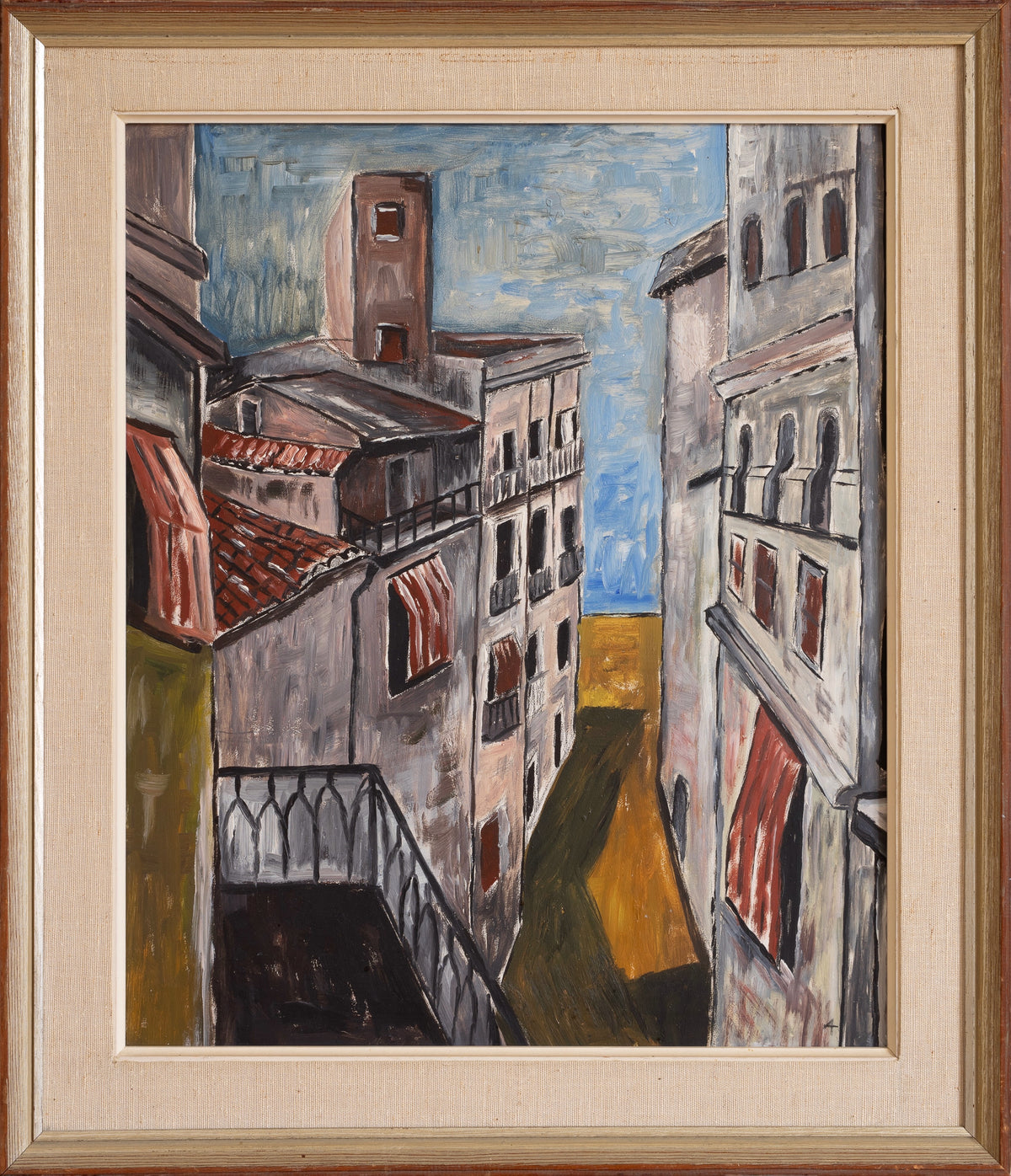 Mid Century Original Vintage Art Original European Cityscape
