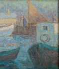Load image into Gallery viewer, Original Vintage Harbor Scene Mid Century Oil Painting from Sweden
