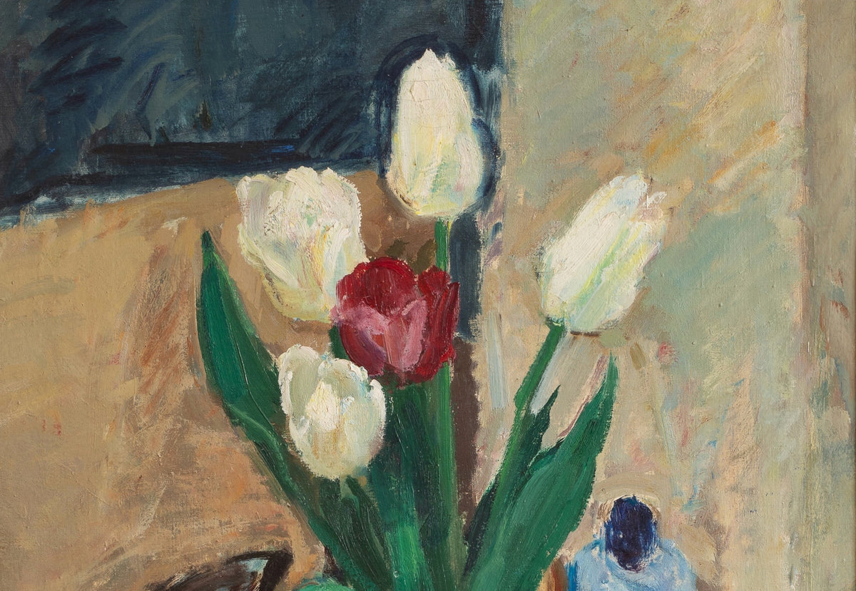 Vintage Mid Century Interior Oil Painting From Sweden