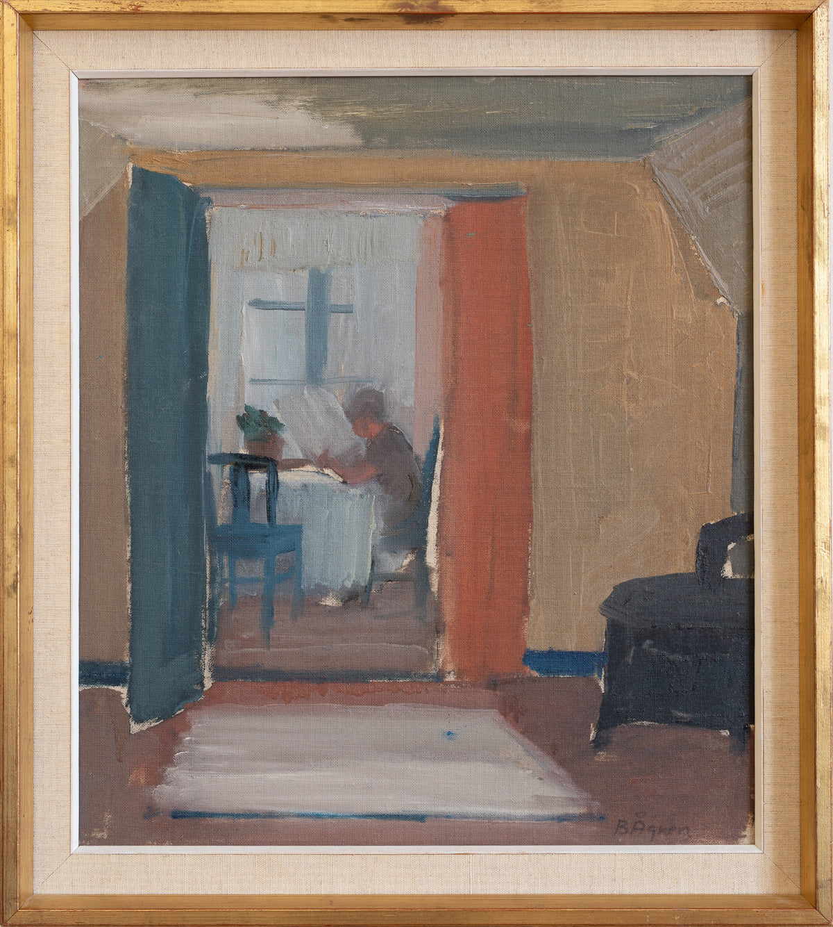 Mid Century Original Interior Oil Painting From Sweden
