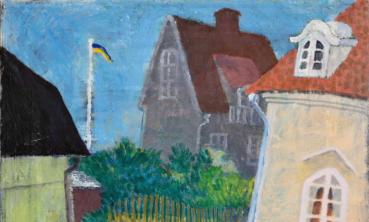 Charming Colorful Mid Century Original Oil Painting from Sweden