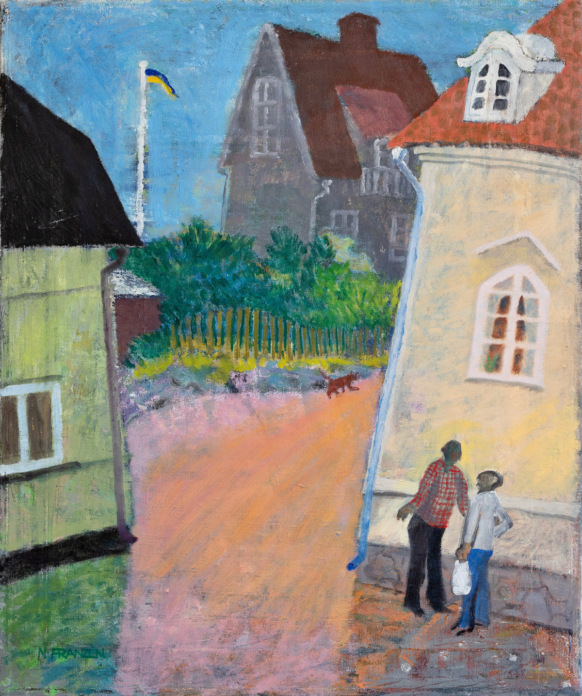Charming Colorful Mid Century Original Oil Painting from Sweden