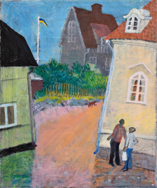 Charming Colorful Mid Century Original Oil Painting from Sweden