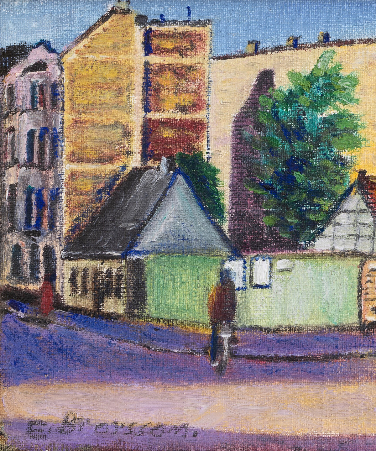Colorful Vintage Art Original Oil Painting from Sweden