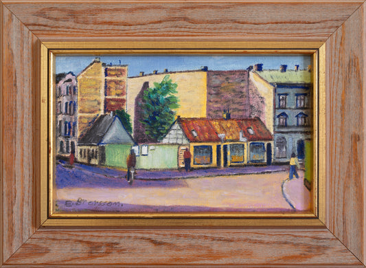Colorful Vintage Art Original Oil Painting from Sweden