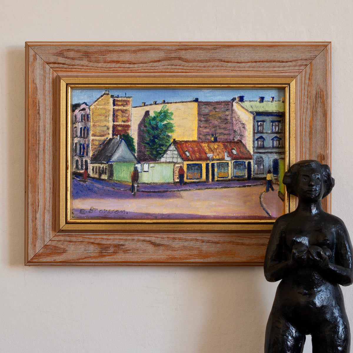 Colorful Vintage Art Original Oil Painting from Sweden