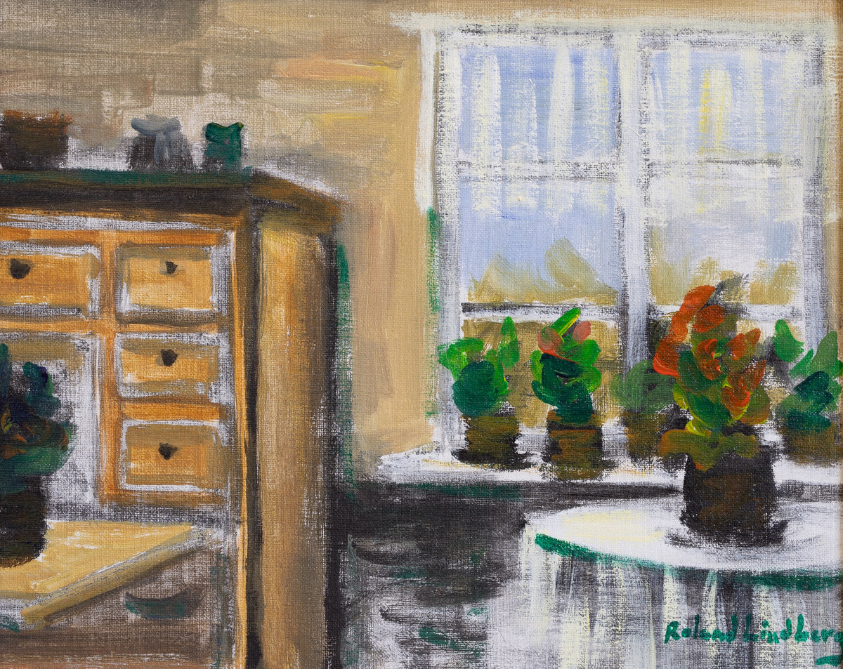 Vintage Art Room Original Interior Oil Painting from Sweden