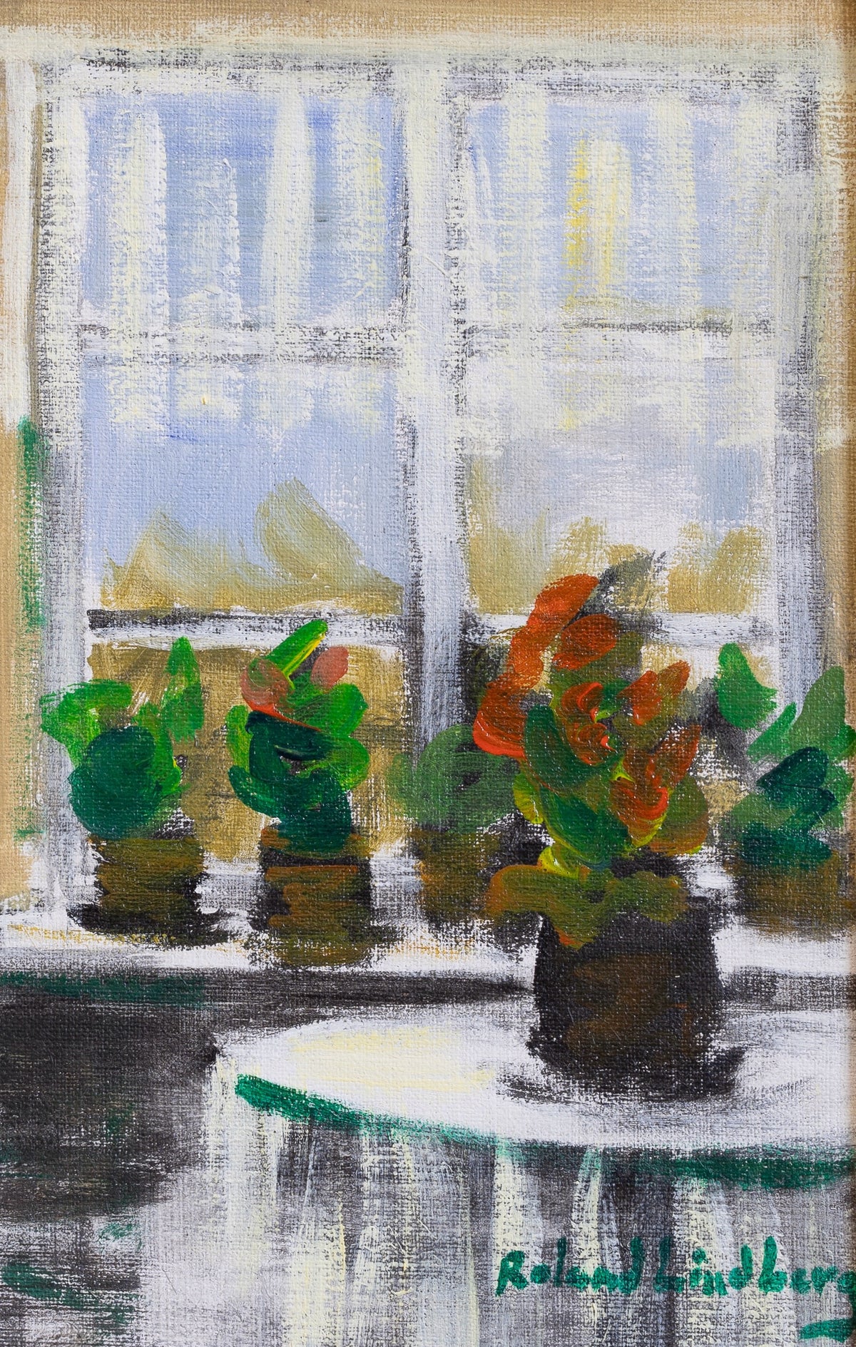 Vintage Art Room Original Interior Oil Painting from Sweden