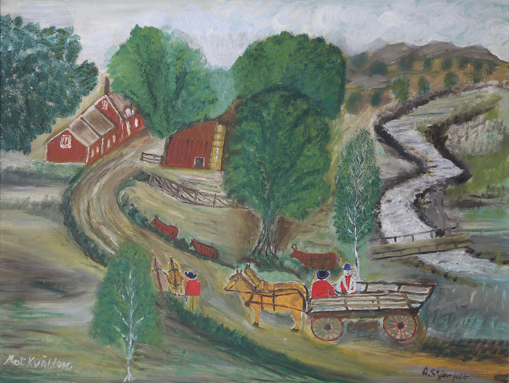 Vintage Art Mid Century Farmhouse Oil Painting From Sweden