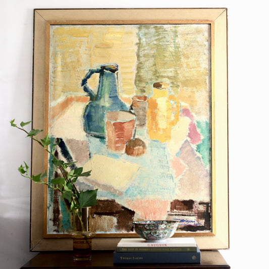 Swedish Mid Century Vintage Art Still Life Oil Painting