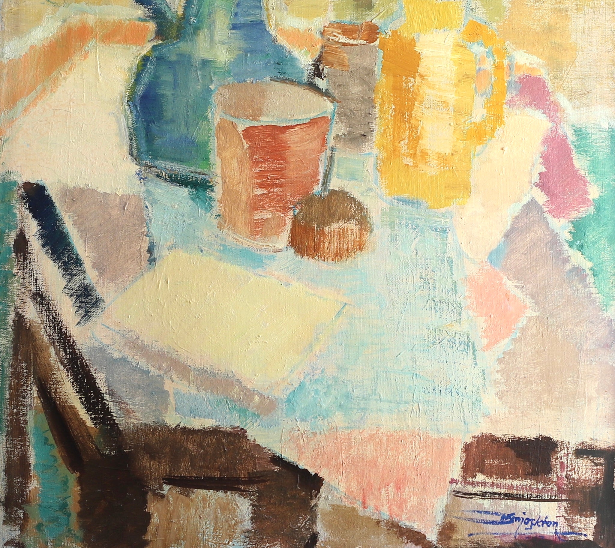 Swedish Mid Century Vintage Art Still Life Oil Painting