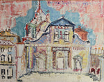 Mid Century Original Cityscape Oil Painting Sweden 1959