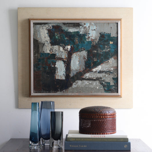 Mid Century Vintage Art Abstract Oil Painting From Sweden 1961