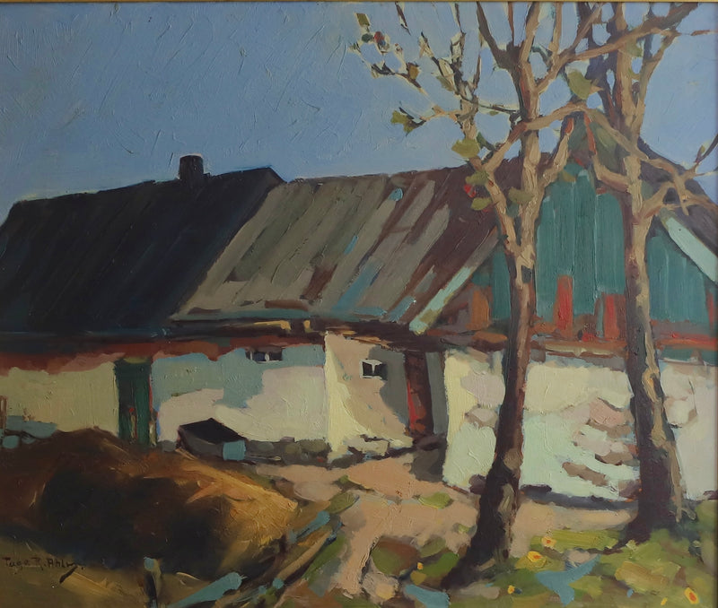 Original Vintage Farmhouse Oil Painting By T Ahlm Sweden