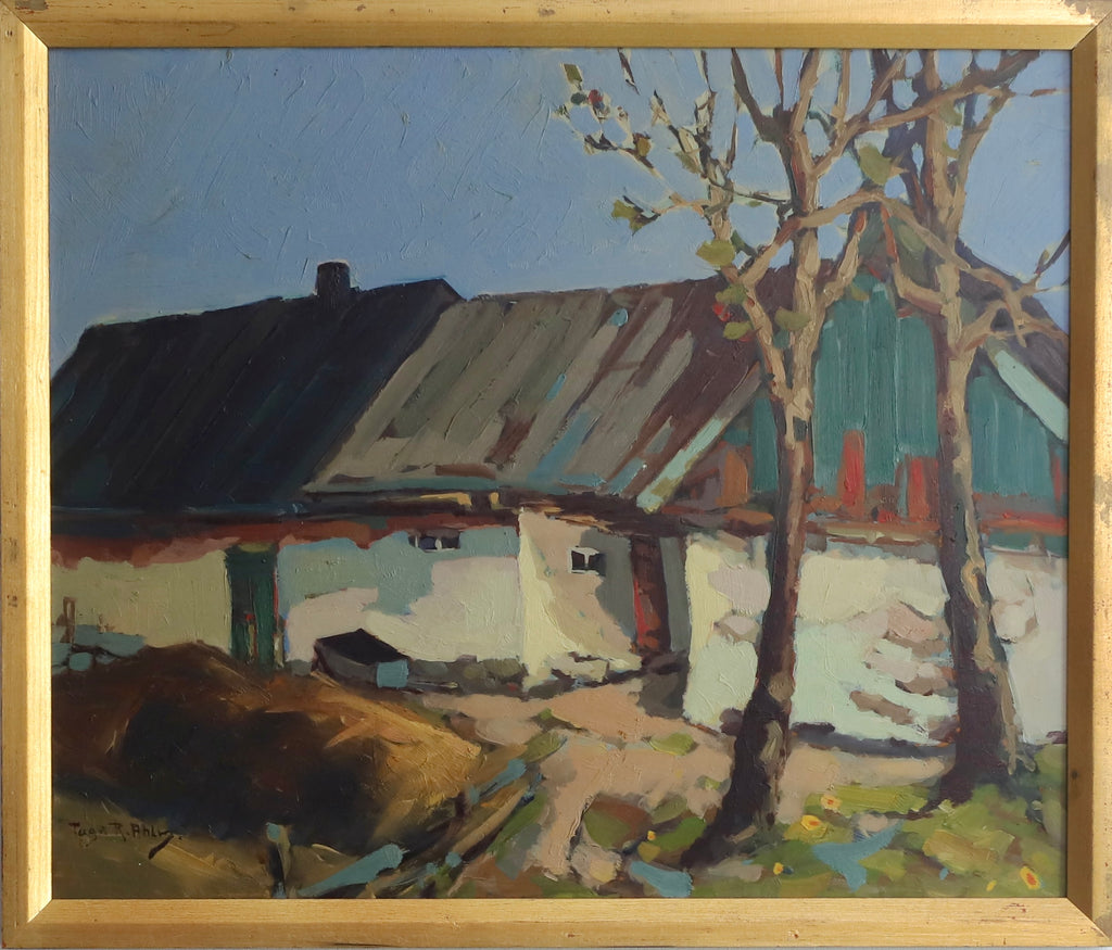 Original Vintage Farmhouse Oil Painting By T Ahlm Sweden