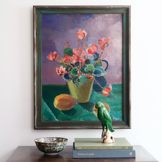 Vintage Art Room Original Still Life Oil Painting Sweden 1935