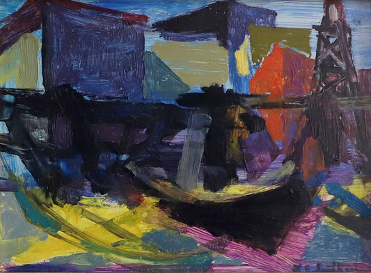 Colorful Original Vintage Mid Century Abstract Oil Painting