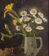 Vintage Mid Century Swedish Art Still Life Oil Painting of Daisies