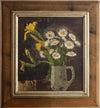 Vintage Mid Century Swedish Art Still Life Oil Painting of Daisies