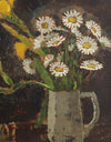 Vintage Mid Century Swedish Art Still Life Oil Painting of Daisies