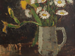 Vintage Mid Century Swedish Art Still Life Oil Painting of Daisies