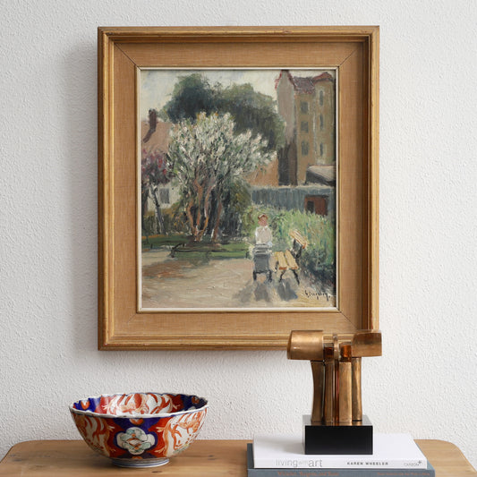 Vintage Original Cityscape Oil Painting from Sweden