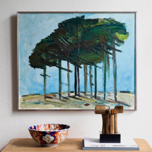 Mid Century Vintage Art Room Original Landscape Oil Painting from Sweden