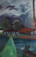 Load image into Gallery viewer, Original Vintage Harbor Scene Swedish Oil Painting
