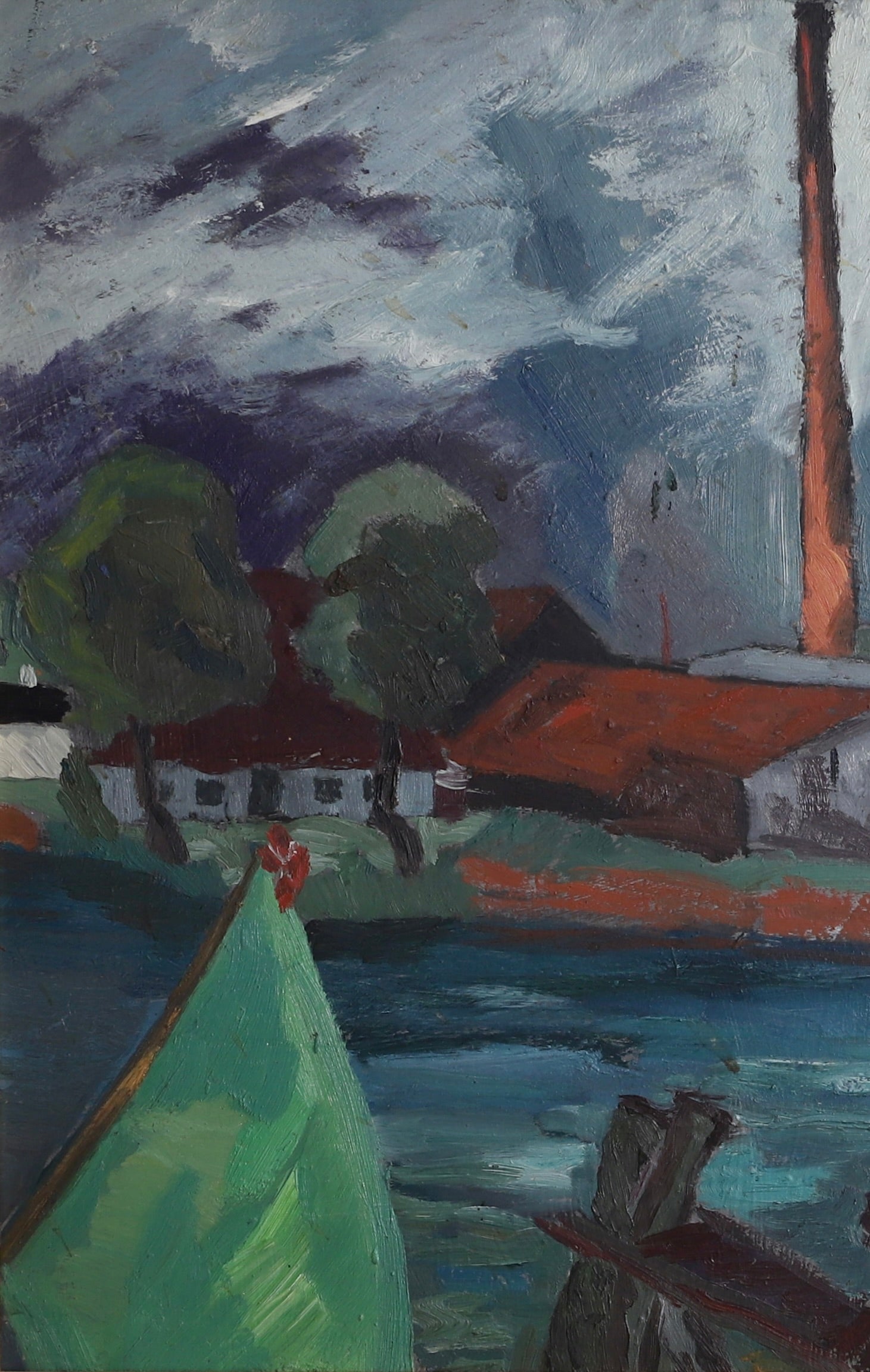 Original Vintage Harbor Scene Swedish Oil Painting