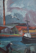 Load image into Gallery viewer, Original Vintage Harbor Scene Swedish Oil Painting
