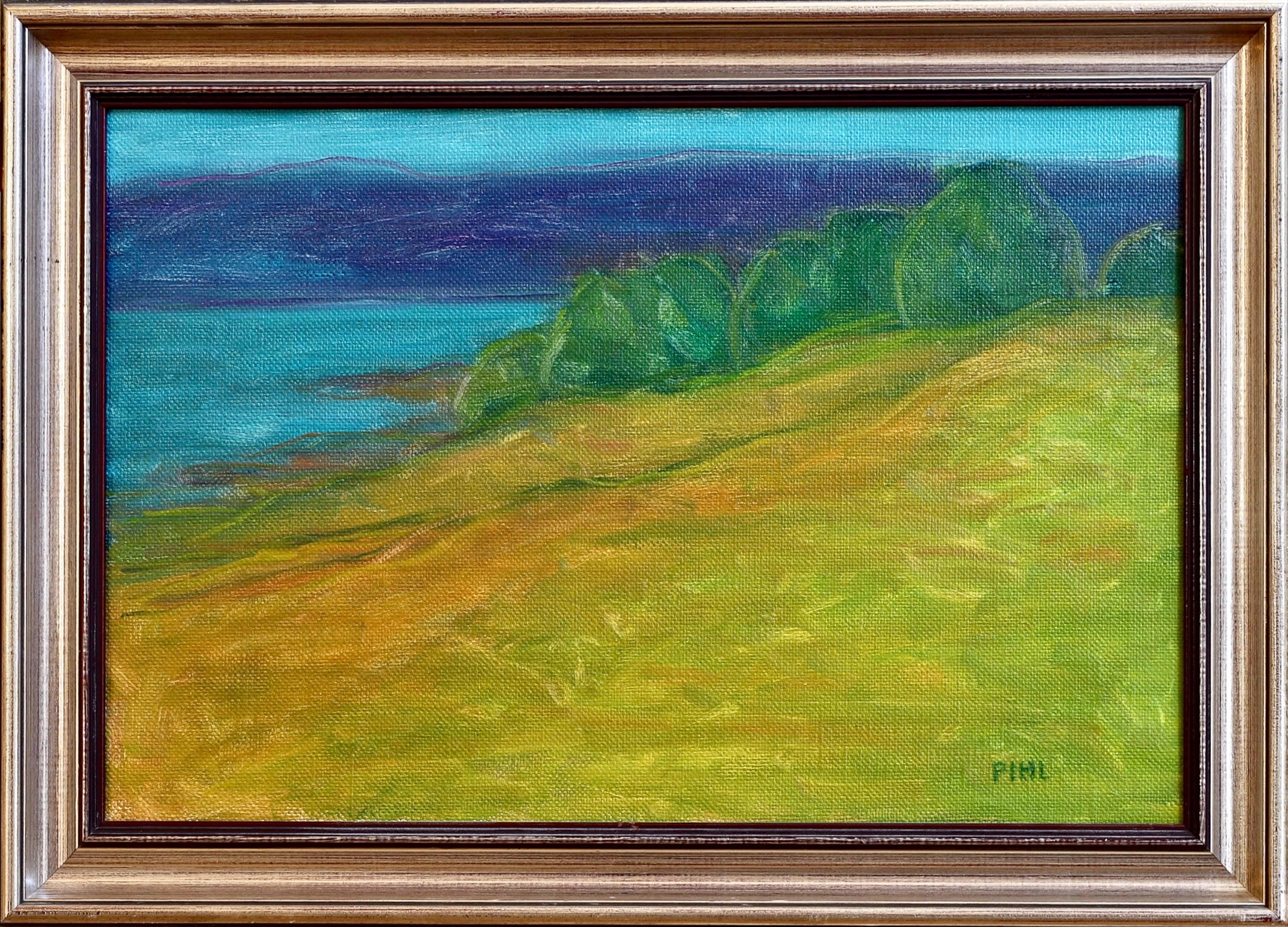 Vintage Art Room Original Colorful Coastal Scene Oil Painting