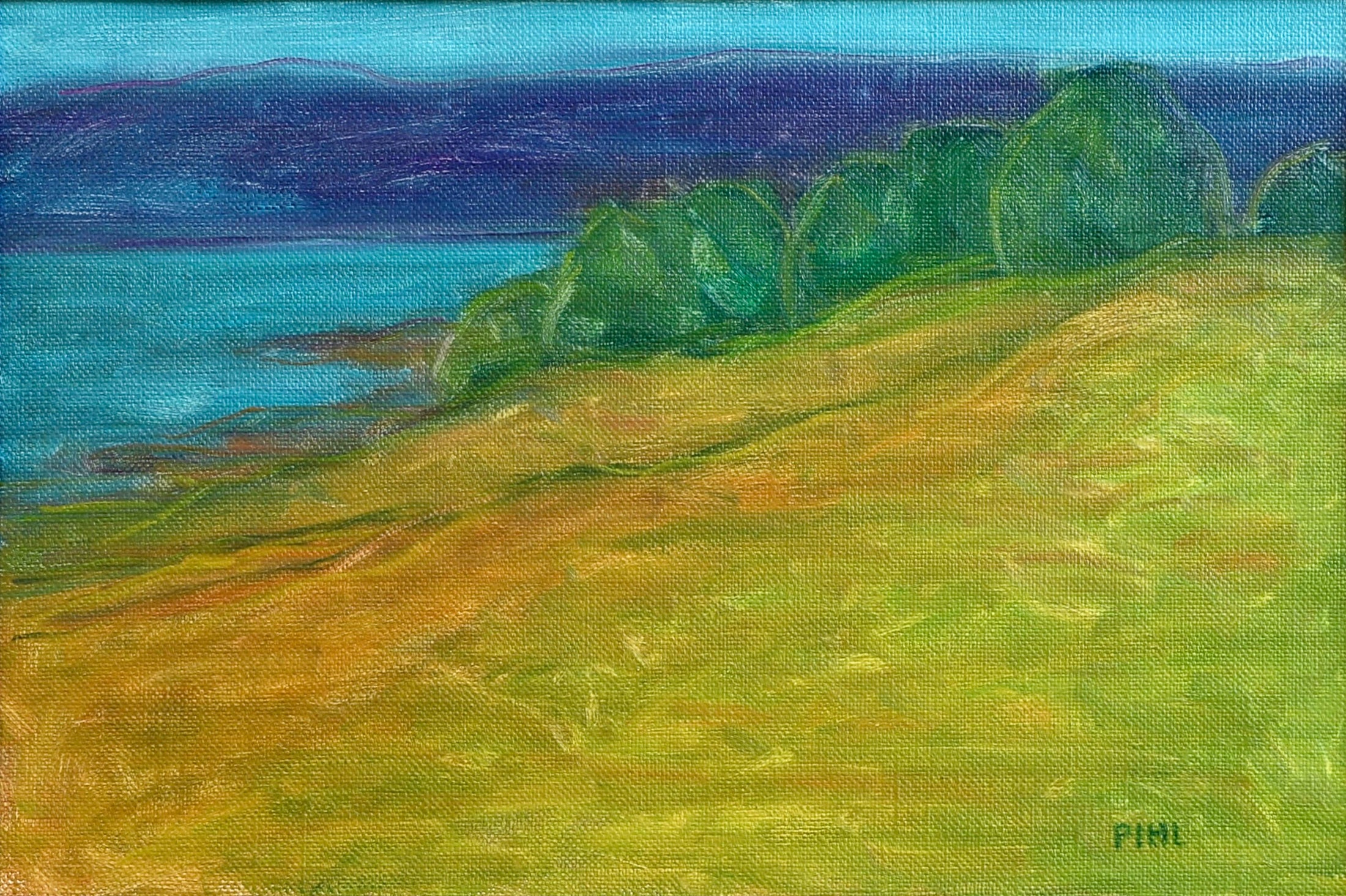 Vintage Art Room Original Colorful Coastal Scene Oil Painting