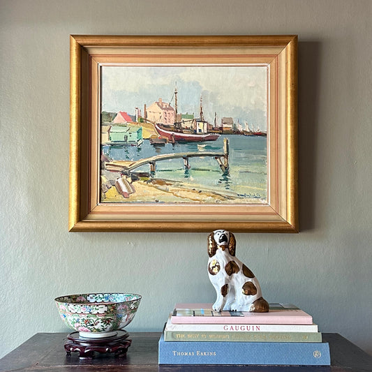 Mid Century Vintage Harbor Scene From Sweden by G Berglund 1957