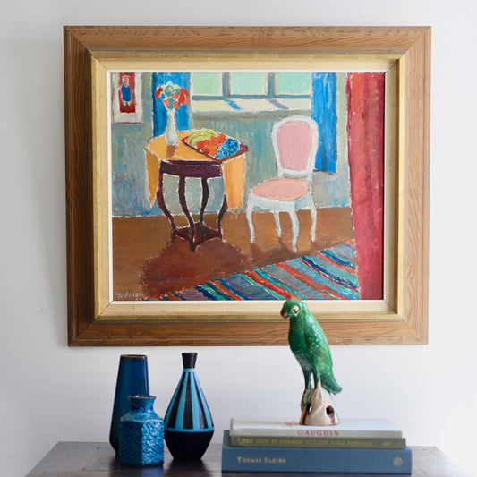 Vintage Art Room Original Interior Oil Painting from Sweden 1956