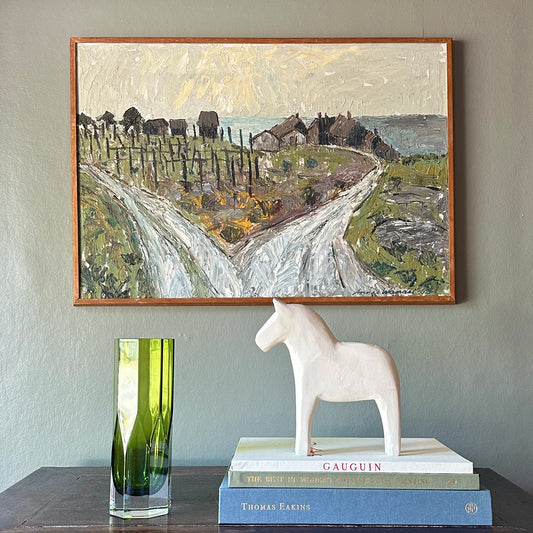 Mid Century Vintage Art Coastal Oil Painting from Sweden
