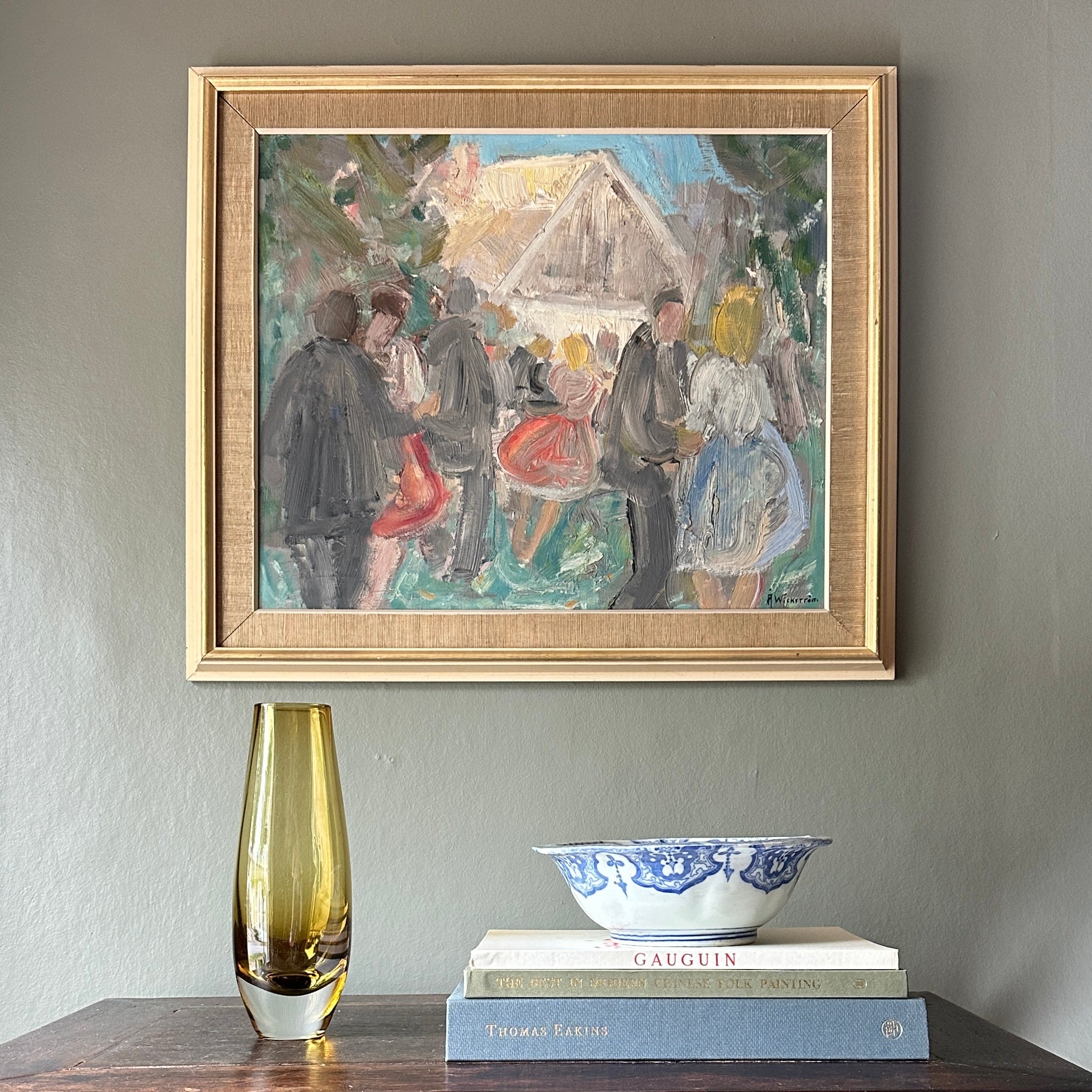 Vintage Art Room Mid Century Original Oil Painting from Sweden