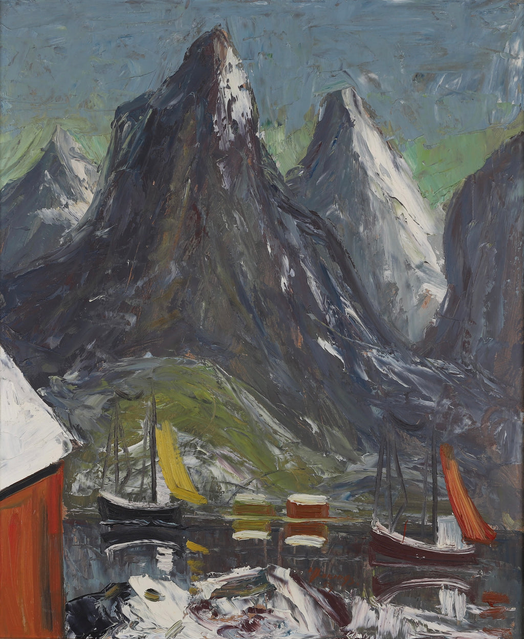 Mid Century Original Fjord Oil Painting From Sweden