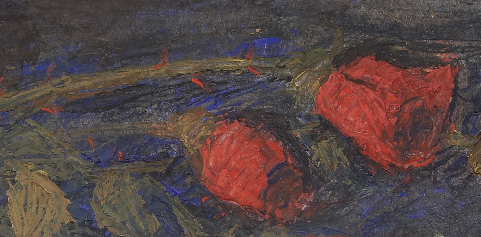 Vintage Mid Century Oil Painting Red Roses from Sweden