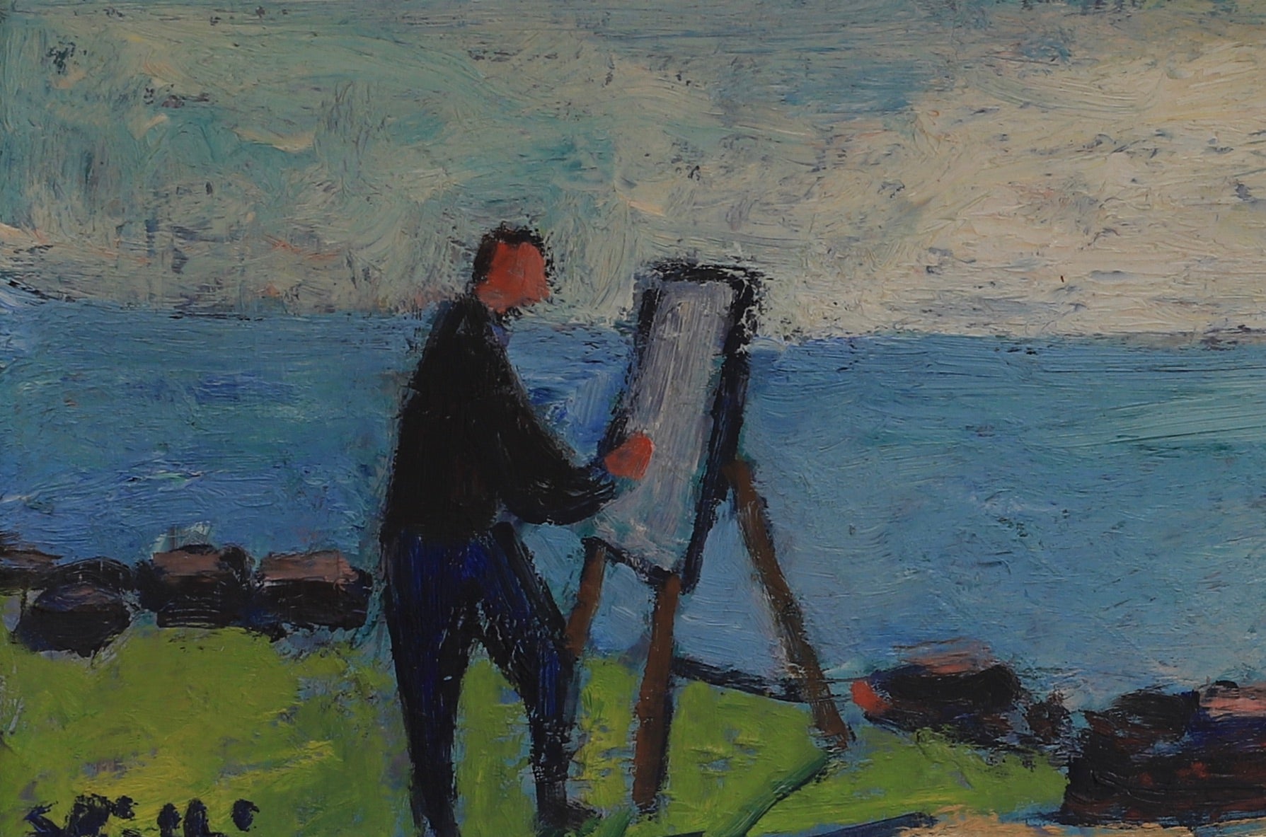 Vintage Mid Century Oil Painting From Sweden by Stig Kjellin