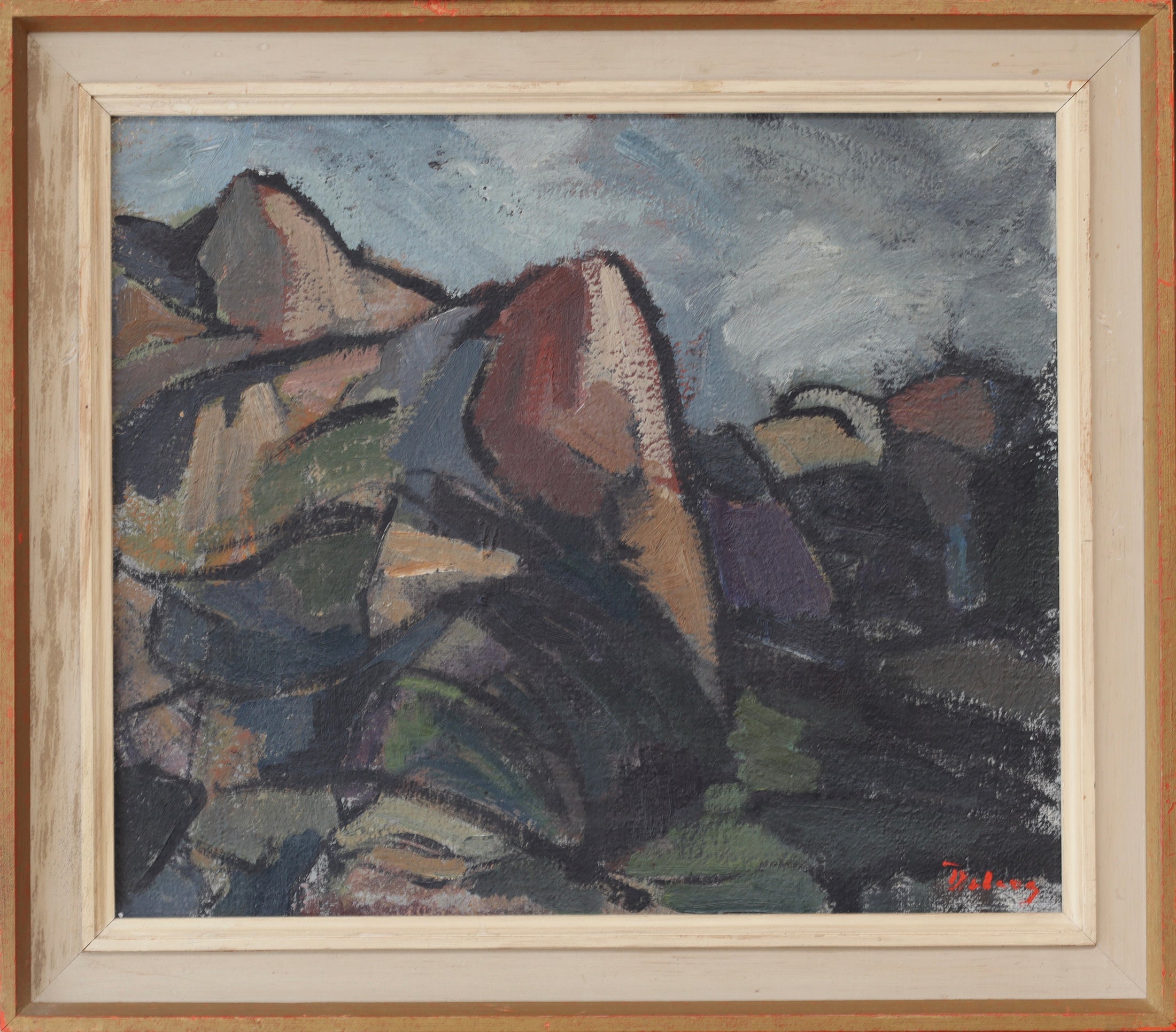 Mid Century Vintage Art Room Oil Painting By Stig Delang Sweden