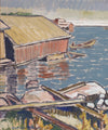Mid Century Vintage Art Coastal Scene Oil Painting From Sweden