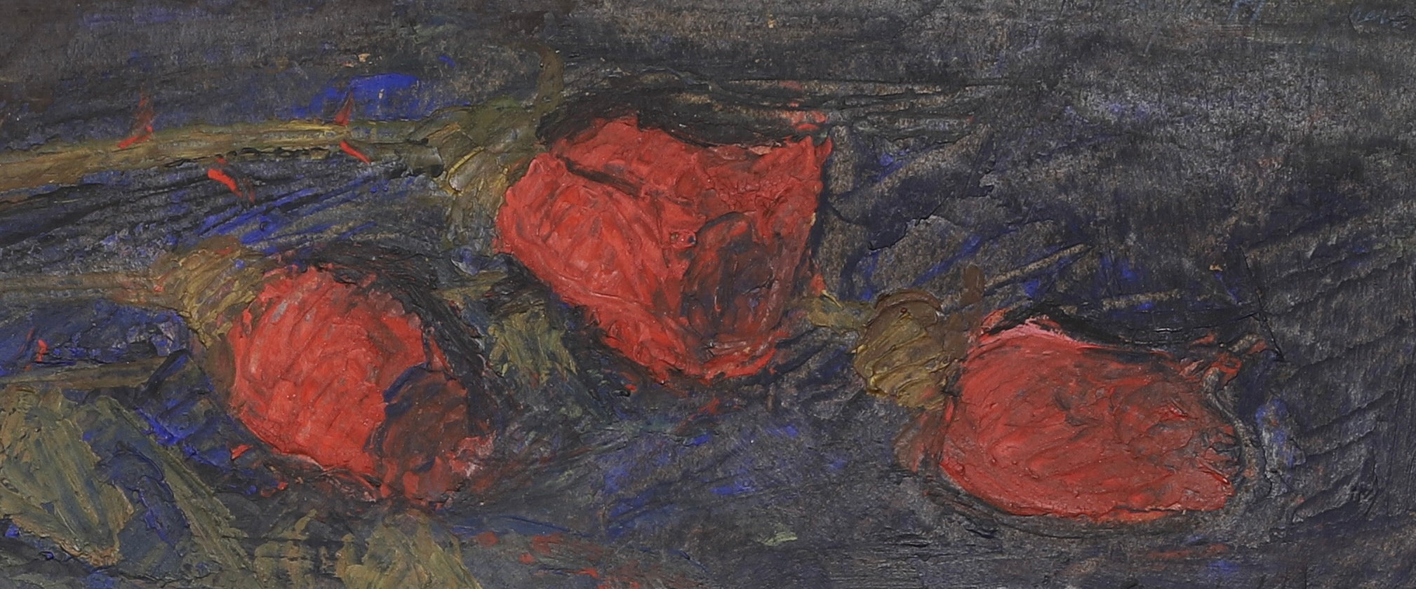 Vintage Mid Century Oil Painting Red Roses from Sweden