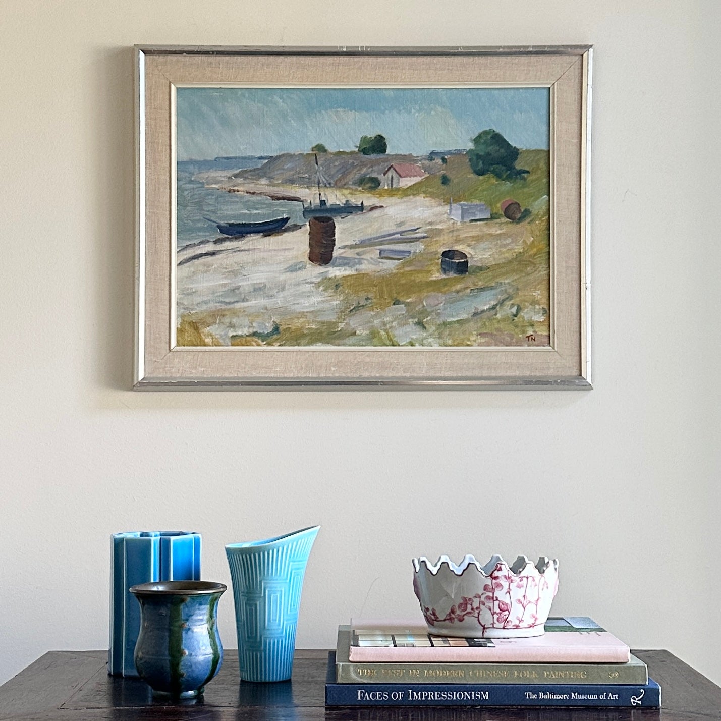 Vintage Coastal Painting by T Nilsson from Sweden