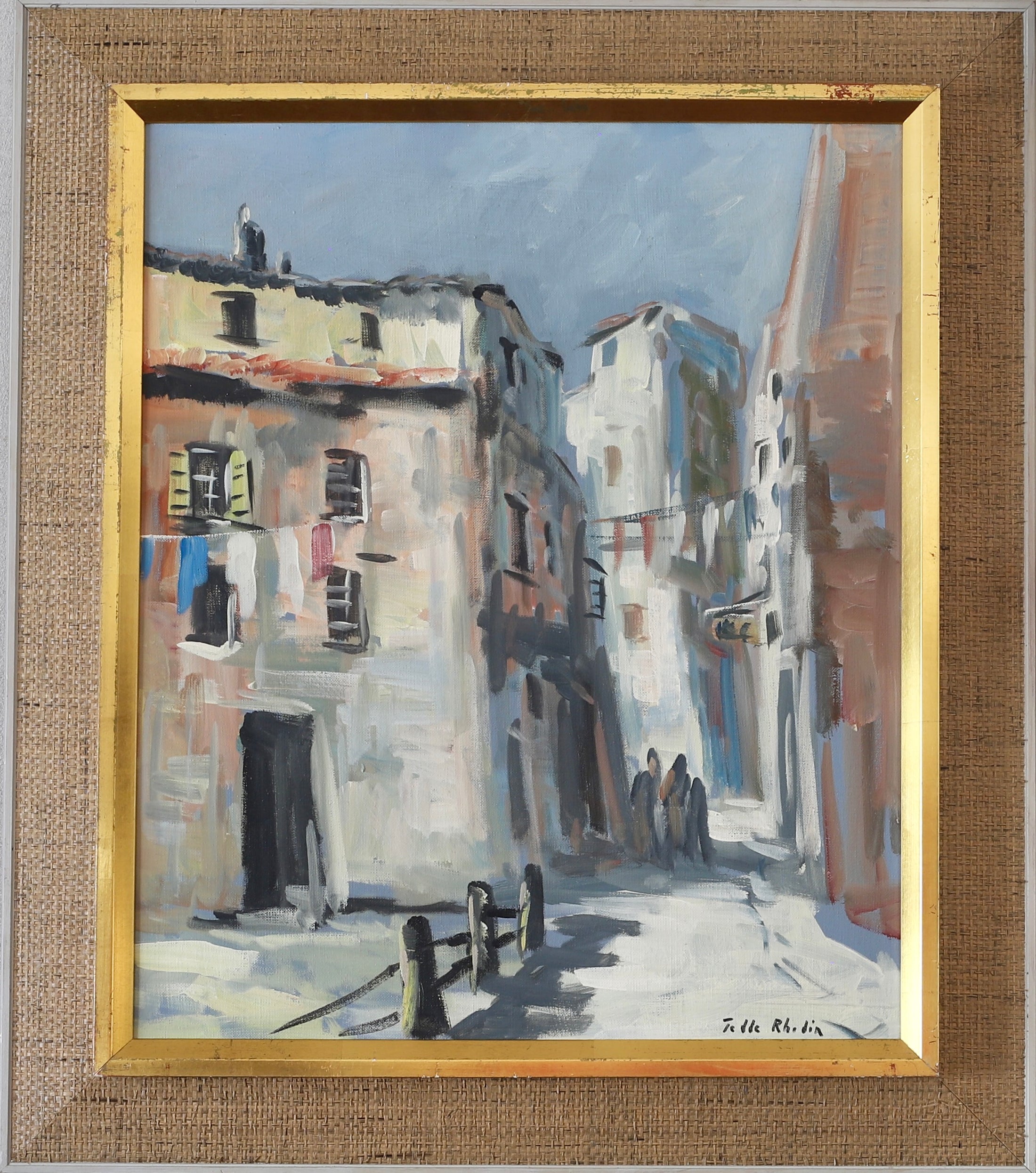 Mid Century Original Cityscape Oil Painting From Sweden