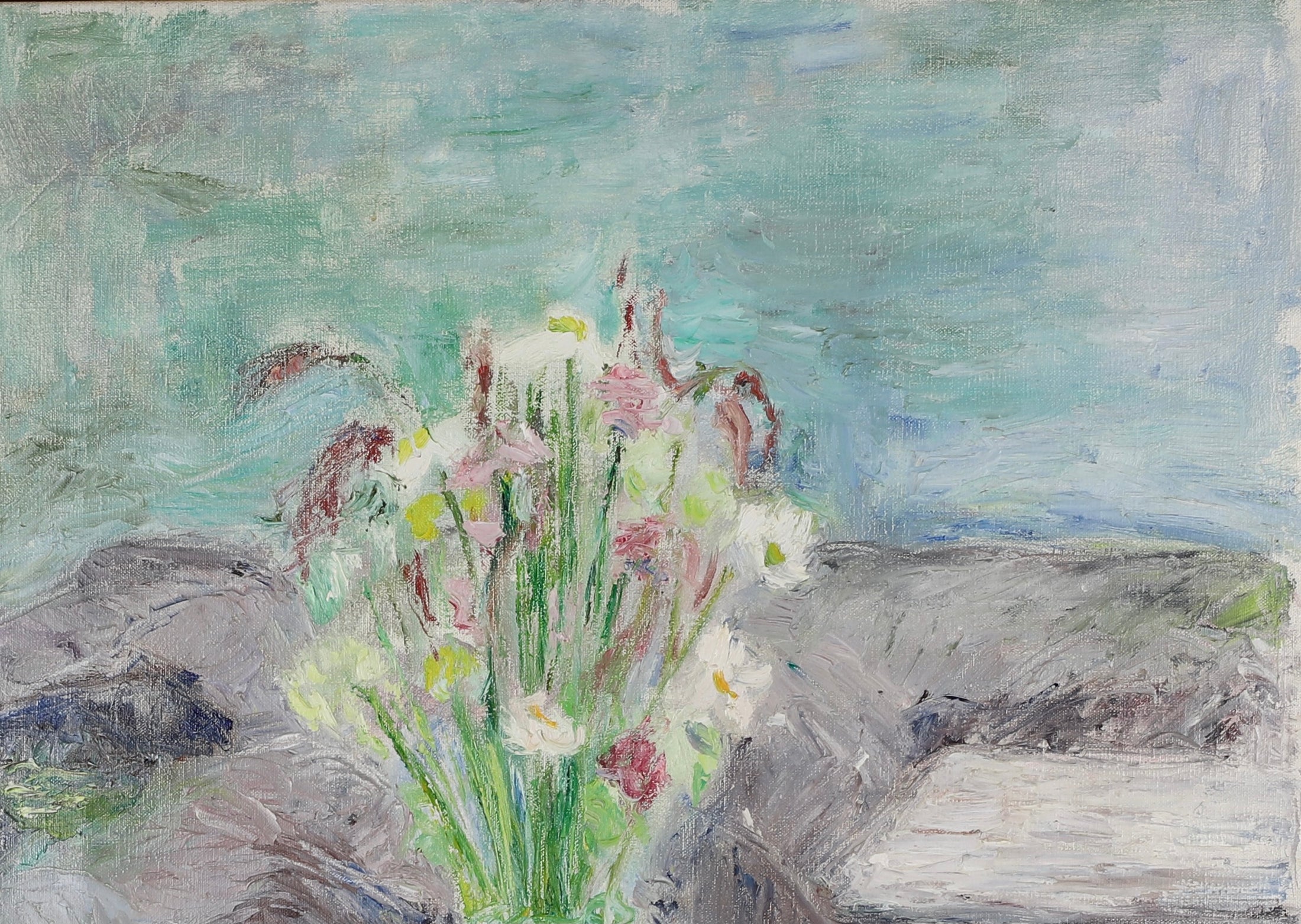Mid Century Original Still Life Oil Painting By L Santesson-Carlsson Sweden