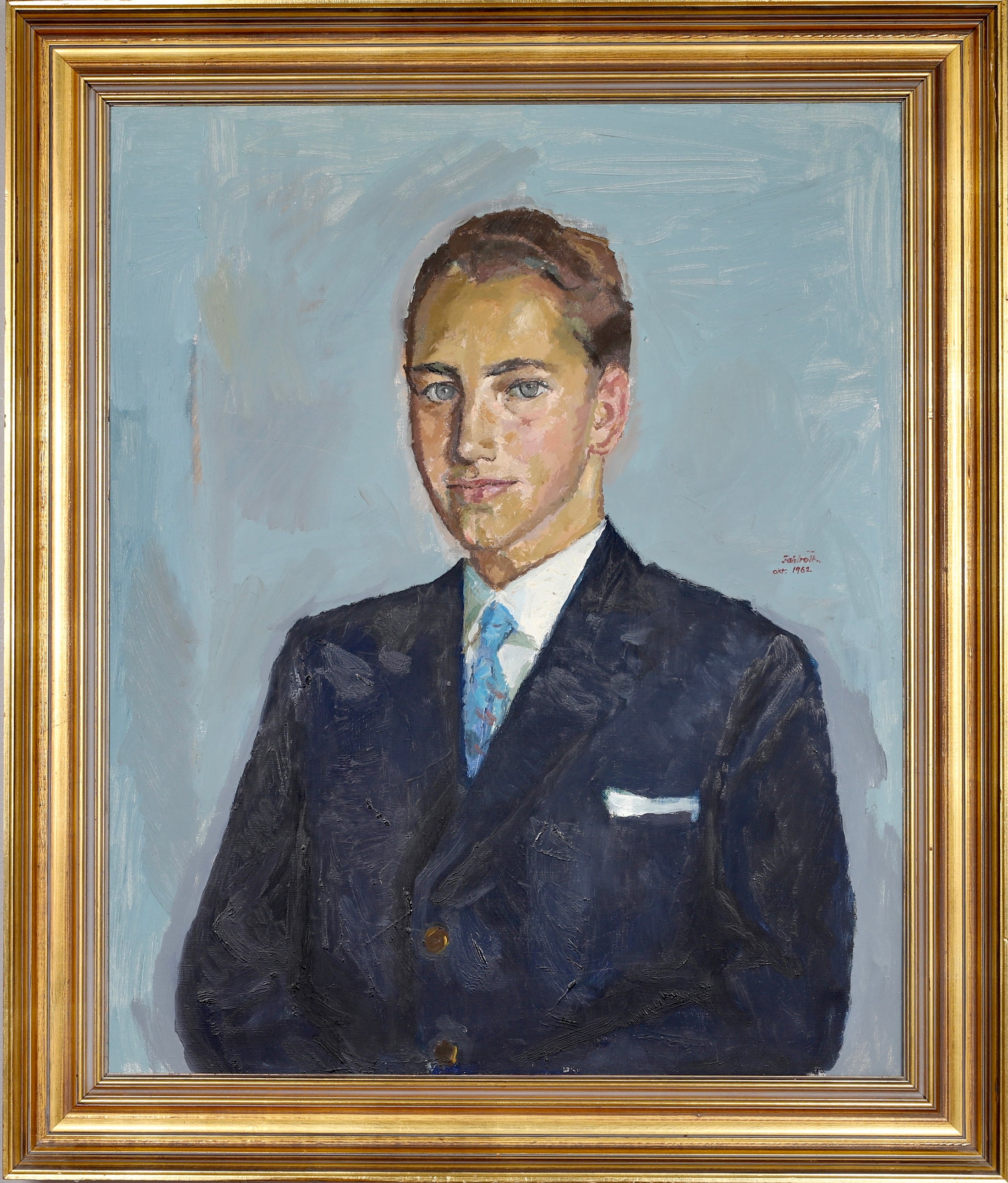 Mid Century Original Portrait Oil Painting From Sweden