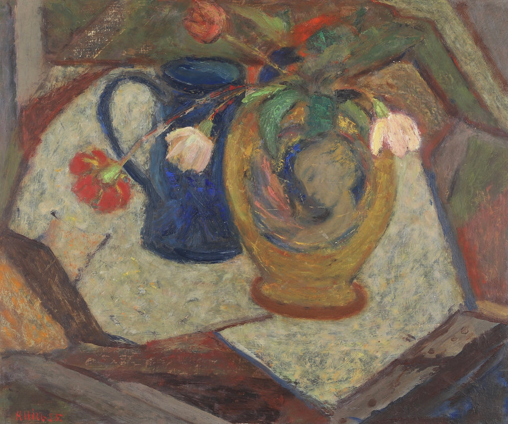 Mid Century Original Still Life Oil Painting from Sweden 1955